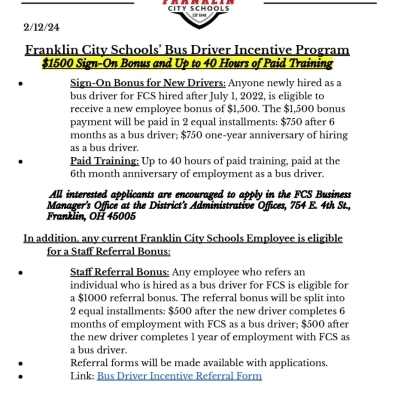 Press release about the bus driver incentive program